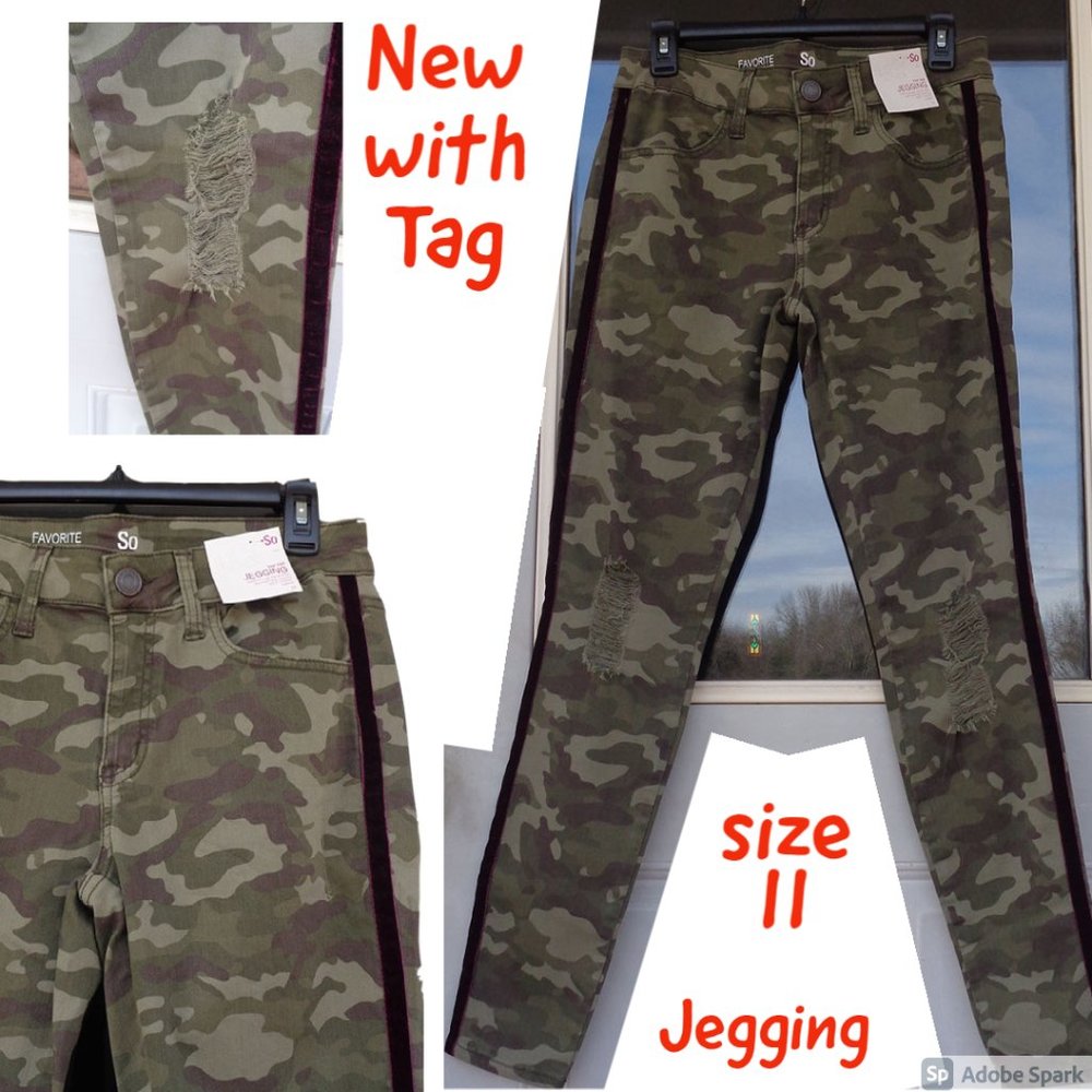 SO camo print jegging lowrise distressed jegging side stripe 11 JR - Picture 5 of 11